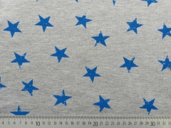 RESTST�CK 150 CM Sweatstoff Sterne 3,5 cm mittelblau grau melange B-Ware
