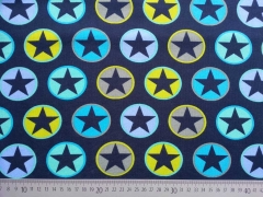 RESTST�CK 27 cm Sweatstoff Sterne im Kreis - t�rkis/bunt auf dunkelblau