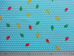 RESTST�CK 31 cm Sweatstoff Bl�tter Punkte Cherry Picking grau t�rkis