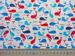 Baumwolle Wale Timeless Treasures, blau/rot auf weiss