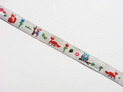 Webband 2cm Fuchs, Igel & Freunde, natur