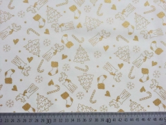 Baumwollstoff Weihnachtsb�ume Nikolausstiefel Glitzer, gold cremewei�