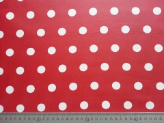 beschichtete Baumwolle Punkte 1,6cm, wei� auf rot