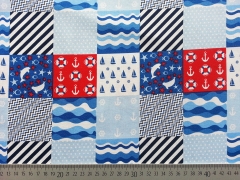 Baumwollstoff Anker Delfine Boote Patchworkstil, wei� blau