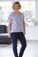 Chambray gestickter Anker, mittelblau meliert