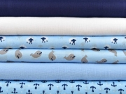 Musselin Double Gauze Anker, dunkelblau/hellblau