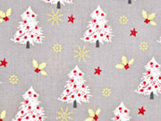 Baumwollstoff Weihnachtsb�ume & Mistelzweige, hellgrau