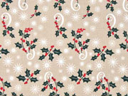 Baumwollstoff Weihnachten Mistelzweige, hellbeige