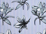 Baumwolle Streifen Lilien, blau-wei� grau