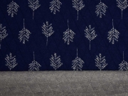 Steppjersey B�ume, ecrue auf dunkelblau