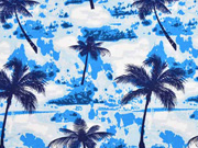 Baumwolle Popelin Palmen, blau weiss