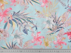 Baumwollsatin Bl�tter Blumen, mint