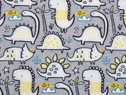 Softshell Jackenstoff Dinos, gelb grau