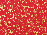 Baumwollstoff Ranken Sterne, gold rot
