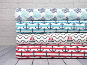 Waffelpiqu� Frottee Streifen Anker, dunkelblau rot wei�