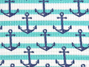 Waffelpiqu� Frottee Streifen Anker, dunkelblau aquamarin wei�