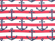 Waffelpiqu� Frottee Streifen Anker, dunkelblau rot wei�