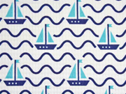 Waffelpiqu� Frottee Wellen Segelboote, dunkelblau aquamarin wei�