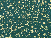 Baumwollstoff Ranken Sterne, gold tannengr�n