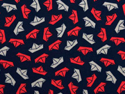 Jersey Papierschiffchen, hellbeige rot dunkelblau