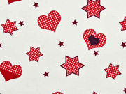 Baumwollstoff Herzen & Sterne, rot auf cremeweiss
