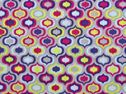 Baumwollstoff Retromuster Tropfen, dunkelpink navy grau