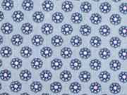 Baumwolle Sternblumen, navy rosa auf grau
