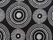 Bestickte Baumwolle Voile Kreise weiss auf schwarz