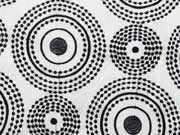 RESTST�CK 79cm Bestickte Voile Kreise schwarz auf weiss