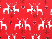 Baumwollstoff Weihnachtshirsche Herzen, rot