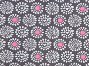 Baumwollstoff Blumen R�dchen, weiss rosa auf schlamm