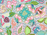 Polyester Satin Flora, apricot mintgr�n