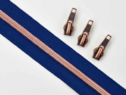 endlos Rei�verschluss metallisiert KUPFER 6,5 mm Spirale + 3 Schieber, marine blau