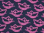 Bio-Jacquard Hamburger Liebe Papierschiffchen, pink navy