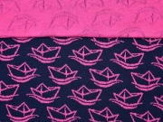 Bio-Jacquard Hamburger Liebe Papierschiffchen, pink navy