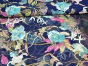 Chiffon Blumen & Ranken dunkelblau beige