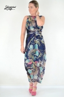 Chiffon Blumen & Ranken dunkelblau beige