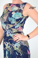 Chiffon Blumen & Ranken dunkelblau beige