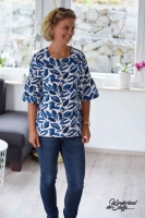 Leinen Viskose graphische Bl�ttern blau weiss