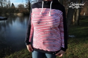 French Terry Sweat Streifen dunkelblauer Anker,  wei� rot
