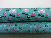 Jersey Retro Blumen, pink auf mint