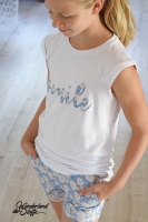 Baumwollstoff Sommerblumen, beige blau