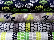 Baumwolle Camelot Green with Envy Bl�tter Bord�re, navy/grau