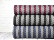 Jacquard Jersey Zopfmuster, bordeaux grau melange