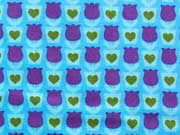 Baumwolle Mini Tulpen & Herzen,lila/gr�n auf t�rkis