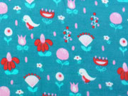 Baumwollstoff Voile V�gel & Blumen, rosa rot petrol