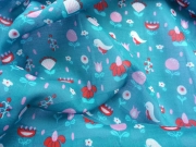 Baumwollstoff Voile V�gel & Blumen, rosa rot petrol