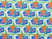 Thea Baumwolle F�chermuster, blau/orange