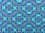 Jersey Blumen Retromuster Jolijou, dunkelblau