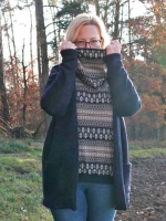 RESTST�CK 147 cm Strickstoff Norwegermuster, beige dunkelblau